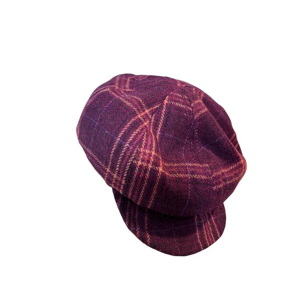 Billabong Newsboy Hat Wool Polyester One Size Adult Maroon Plaid Tartan Crimson - Picture 6 of 7